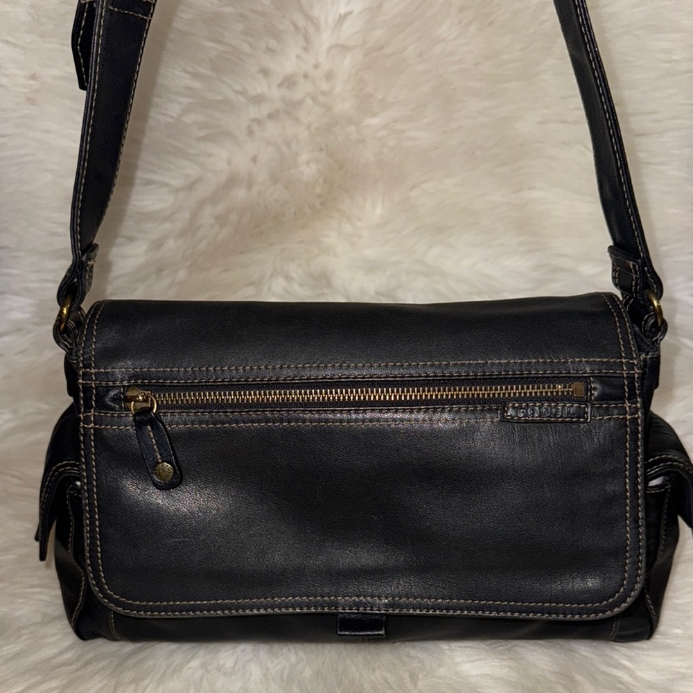 Fossil Black Leather Messenger Shoulder Bag - Picture 3 of 16